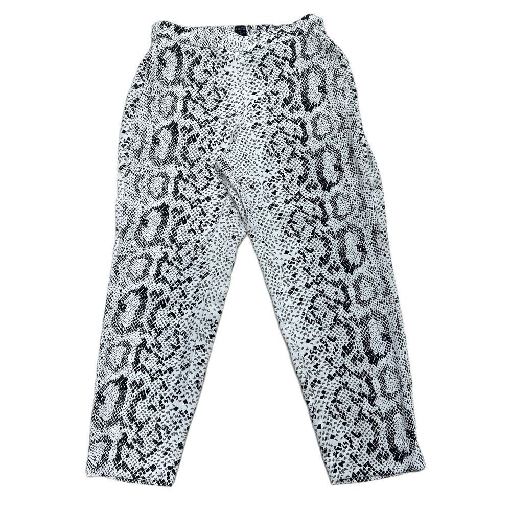J.Crew Womens Jamie Pant Size 12 Snakeskin Elastic Waistband White Black Pockets